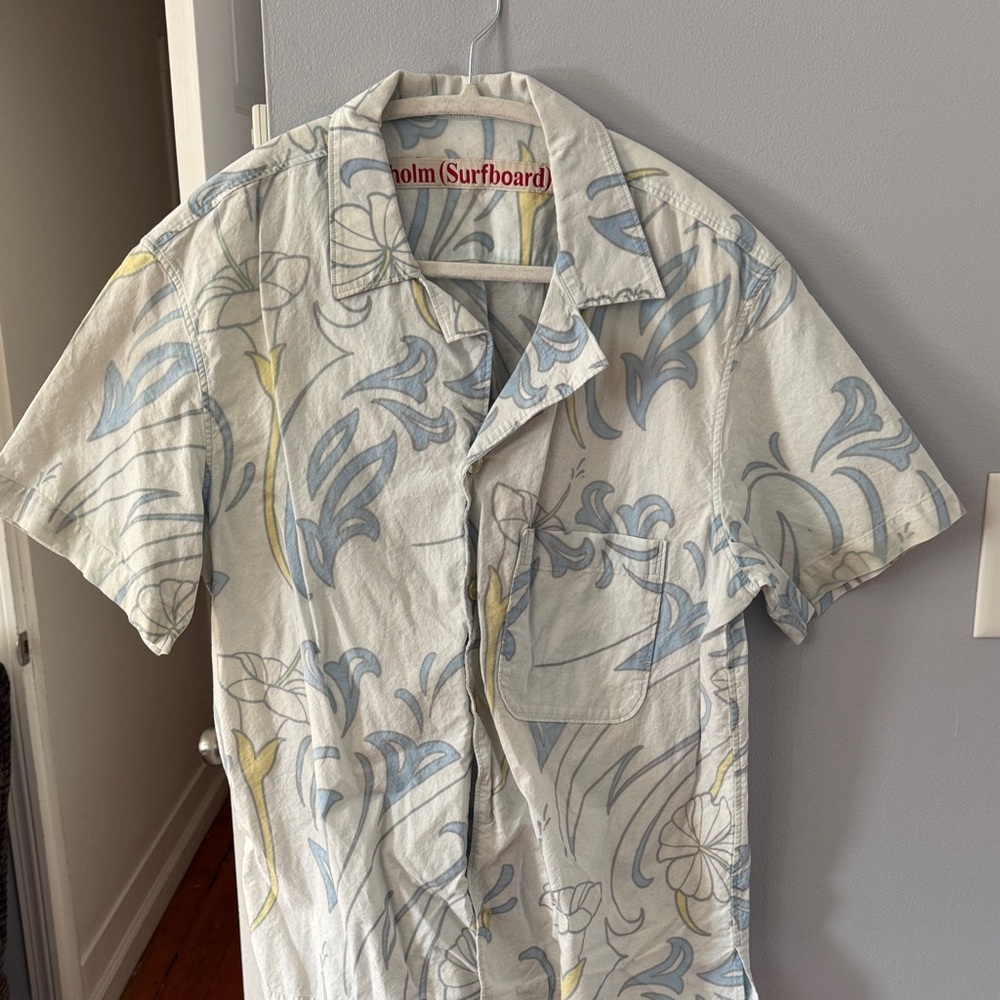 Casual Floral Button-Down Shirt - Blue and Yellow